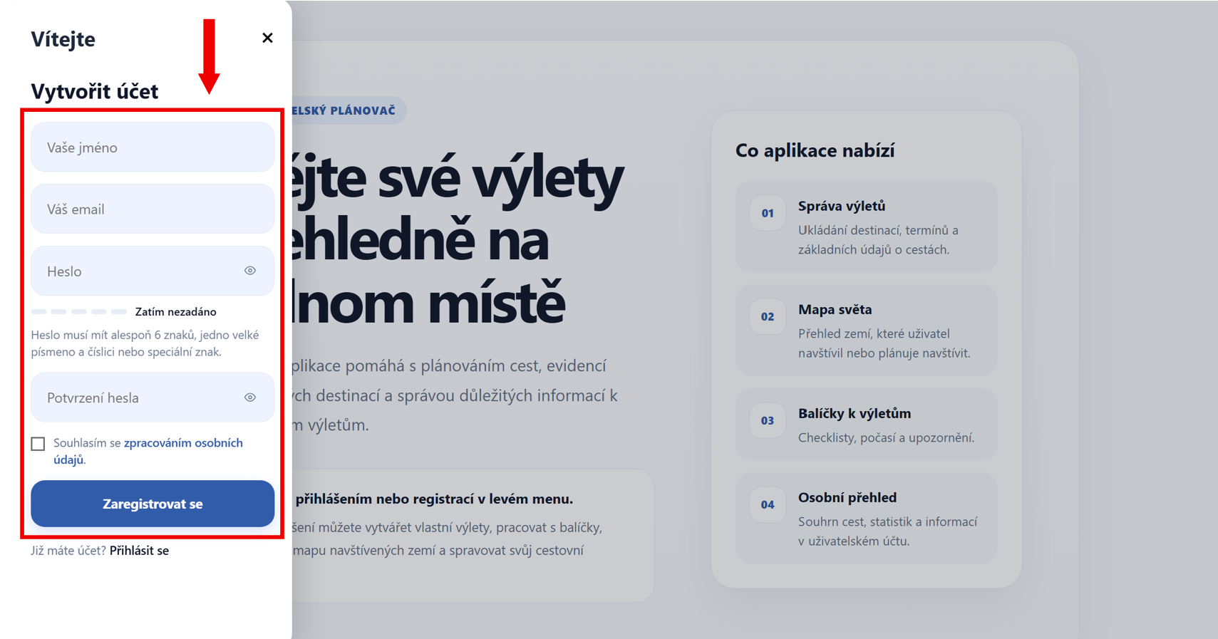 Vyplnění formuláře
